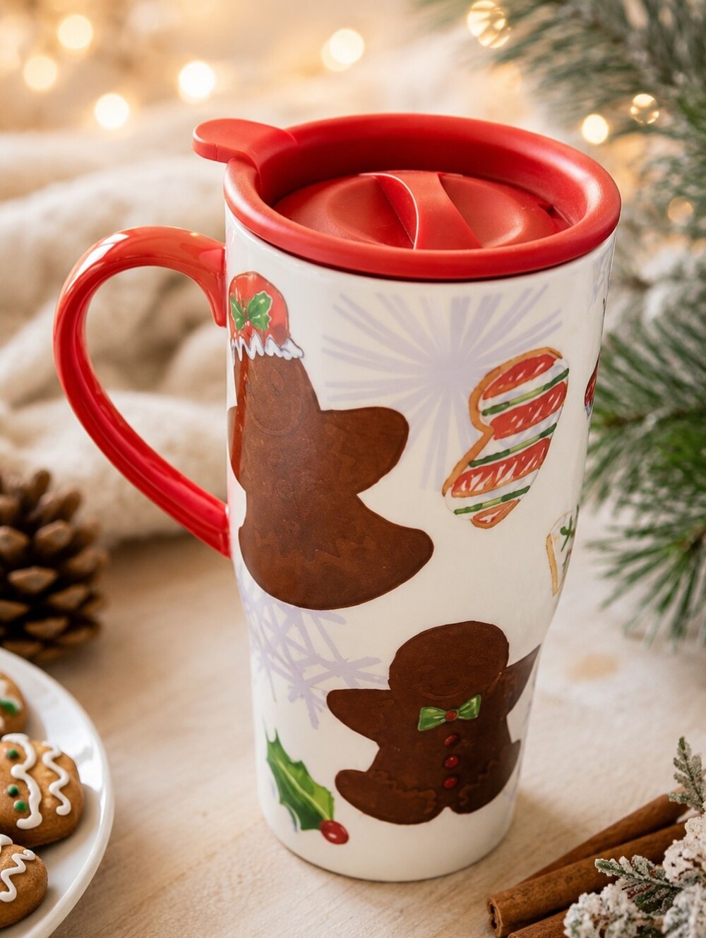 Lenox Heat Changing Gingerbread Man Travel Mug 20 oz Christmas Coffee Cup